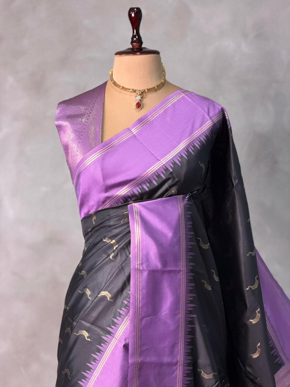 Black and Lavender silk saree - PBR22B