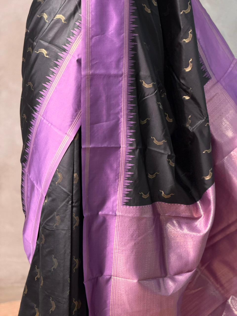 Black and Lavender silk saree - PBR22B