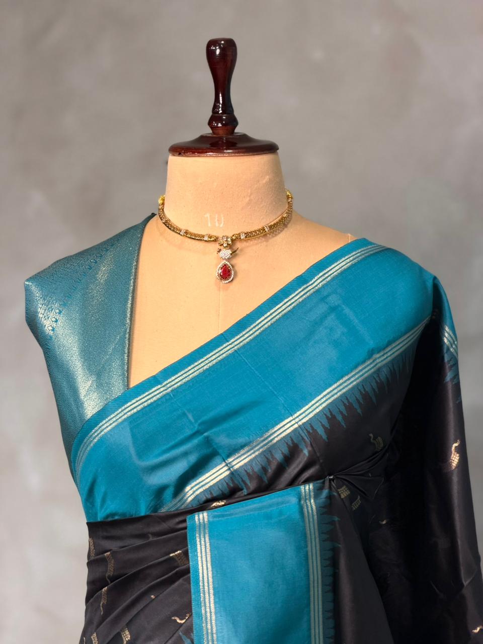 Black and Blue silk saree - PBR22C