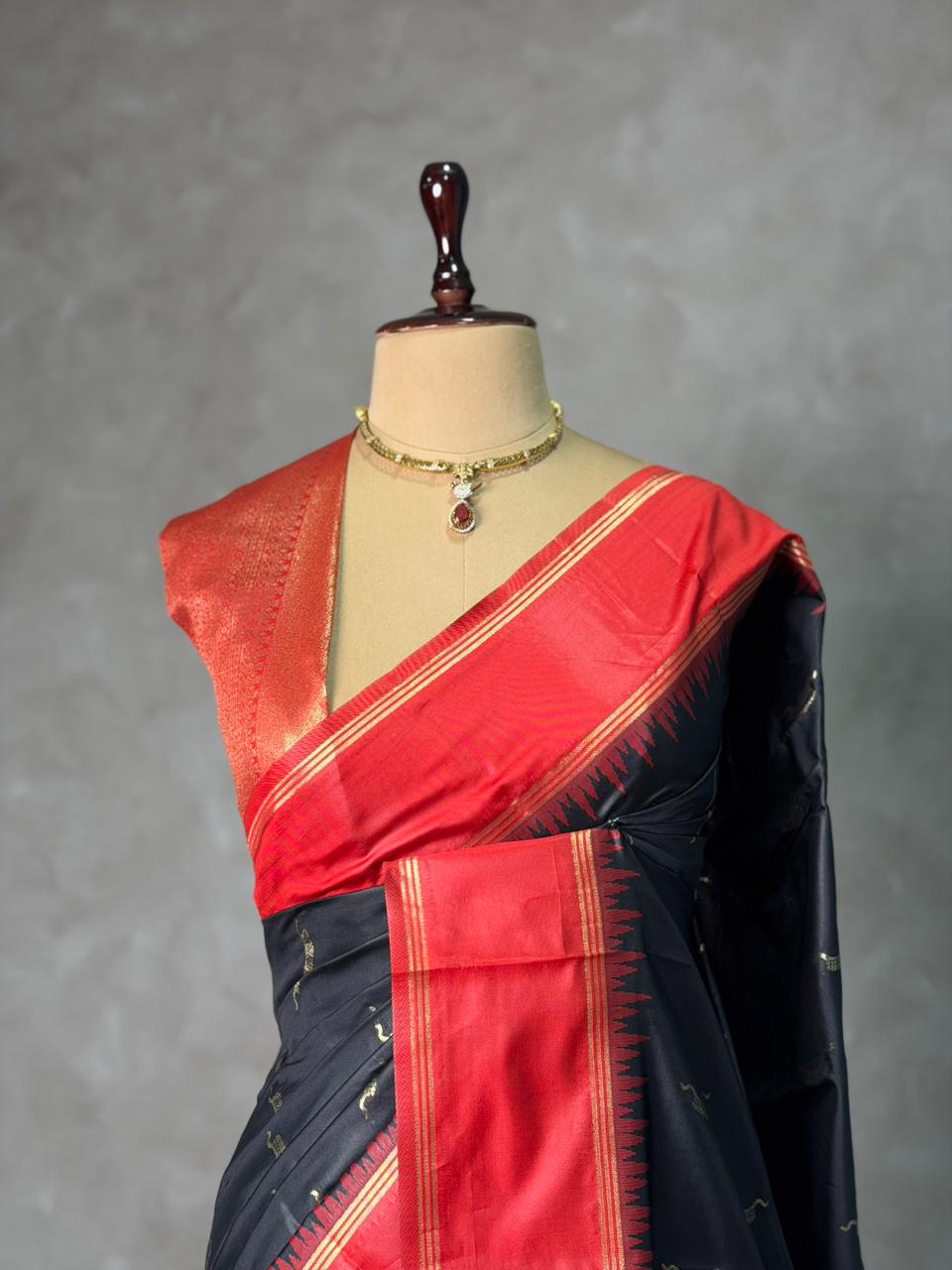 Black and Red silk saree - PBR22E