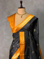Black and mustard yellow silk saree - PBR23A