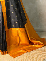 Black and mustard yellow silk saree - PBR23A