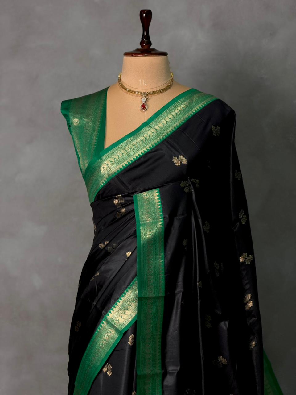 Black and Green silk saree - PBR23C