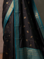 Black and Peacock Blue silk saree - PBR23