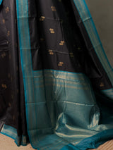 Black and Peacock Blue silk saree - PBR23