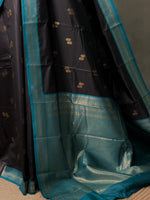 Black and Peacock Blue silk saree - PBR23