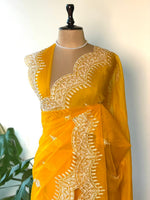 Yellow organza saree- PBR25A