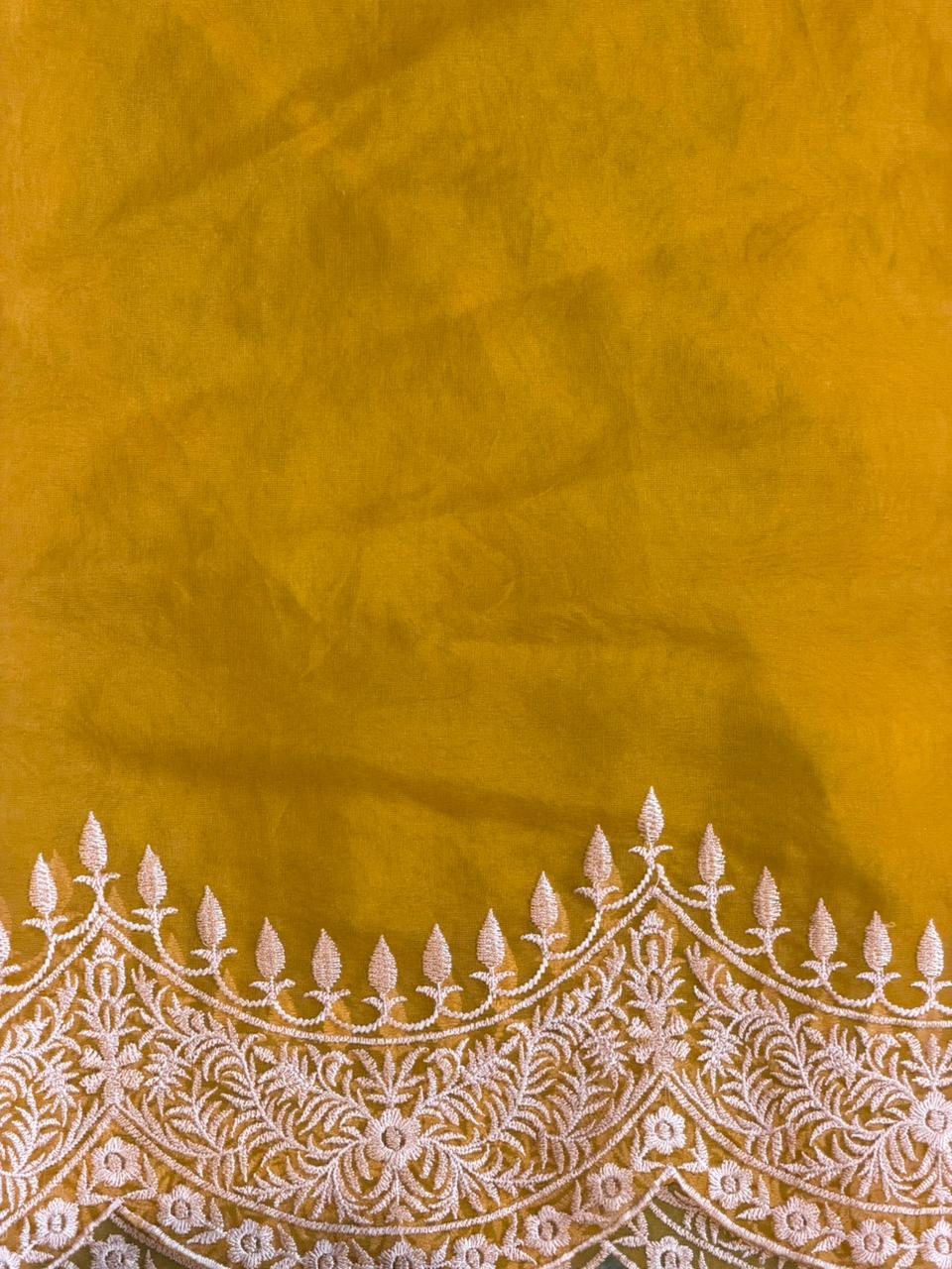 Yellow organza saree- PBR25A