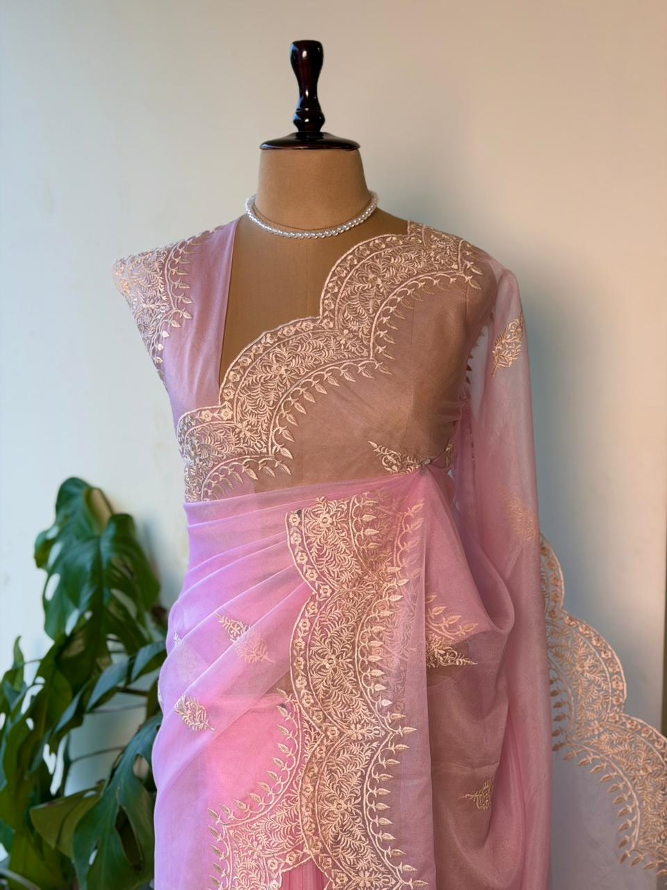 Pink organza saree- PBR25