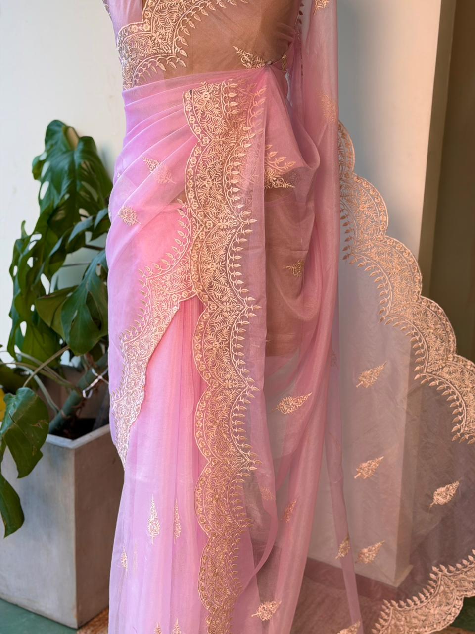Pink organza saree- PBR25