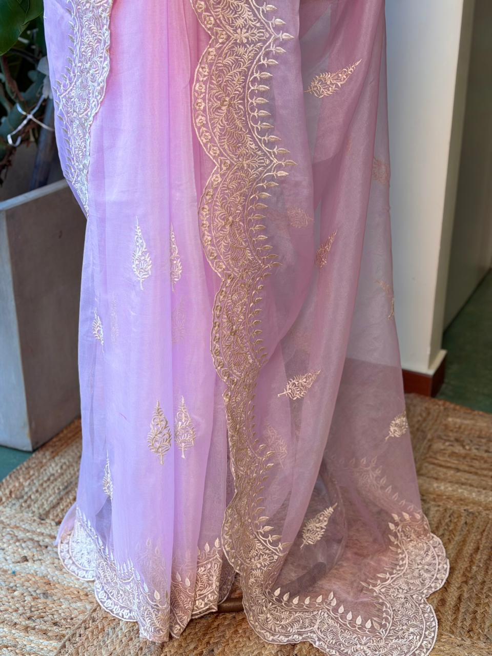 Pink organza saree- PBR25