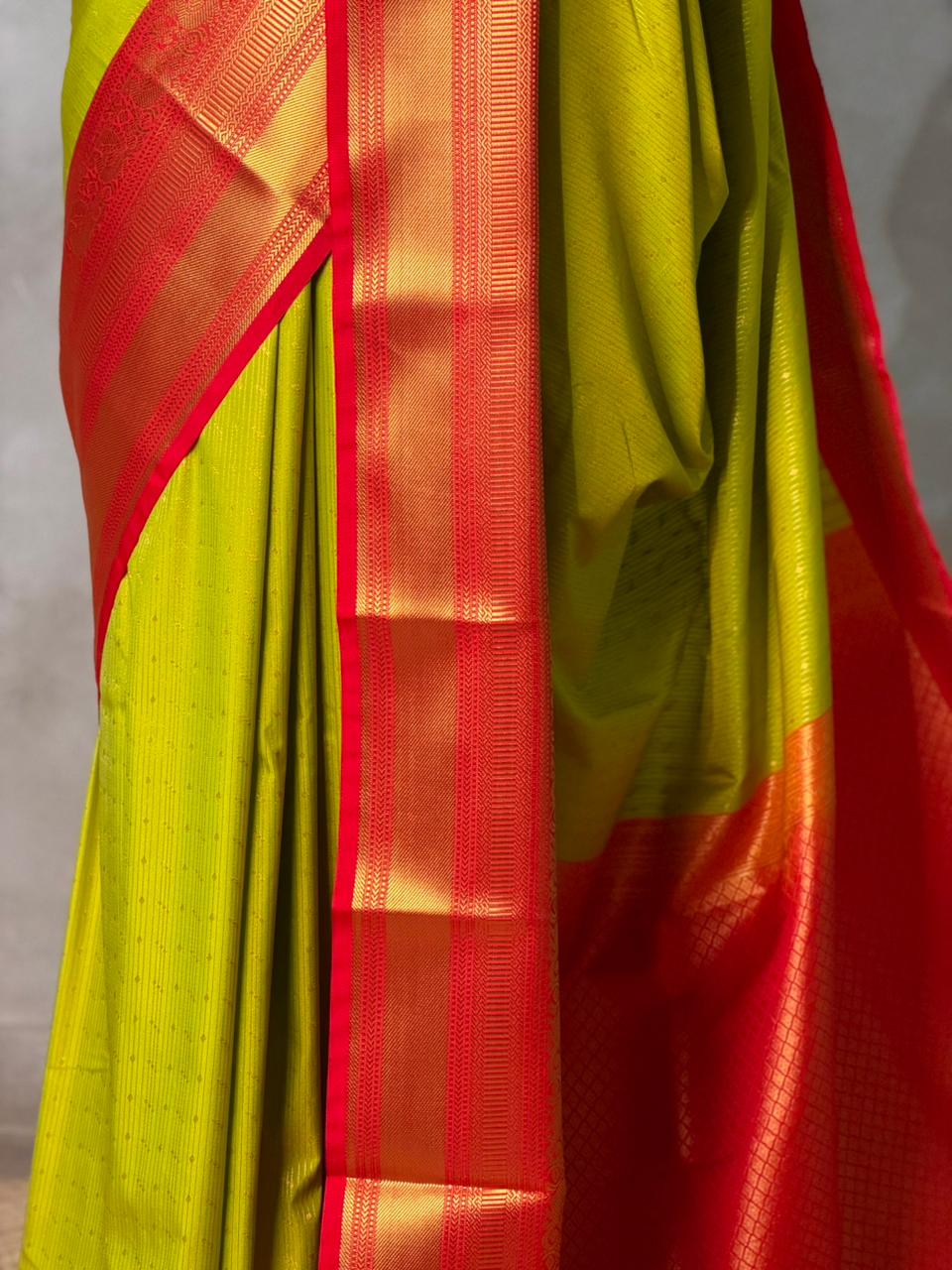 Parrot Green and Red Pink kanchipuram silk saree- PSSR333