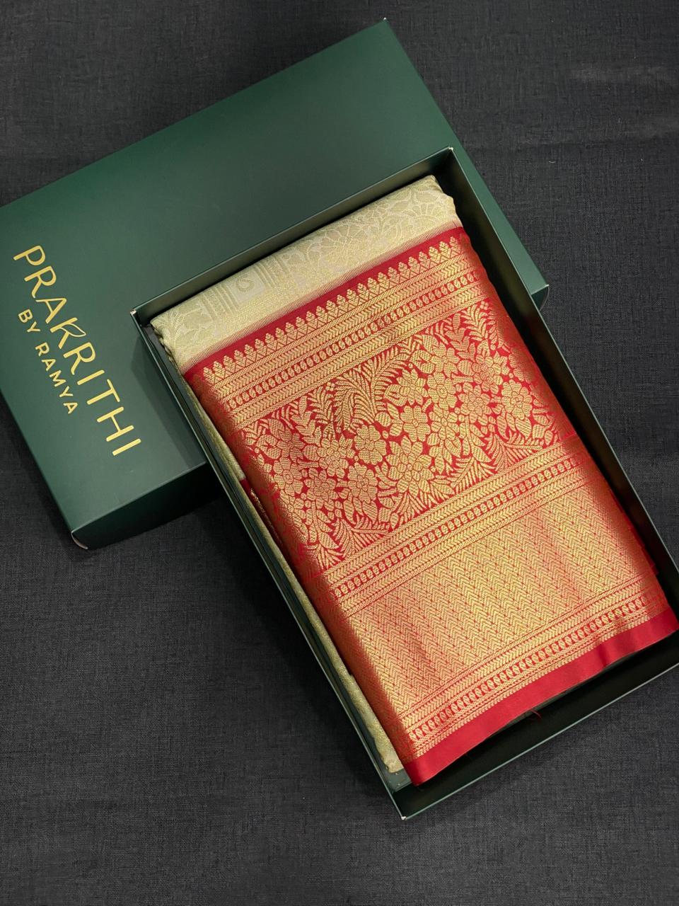 Sandal and maroon red Tissue Kanchipuram saree- PBRIDE44F