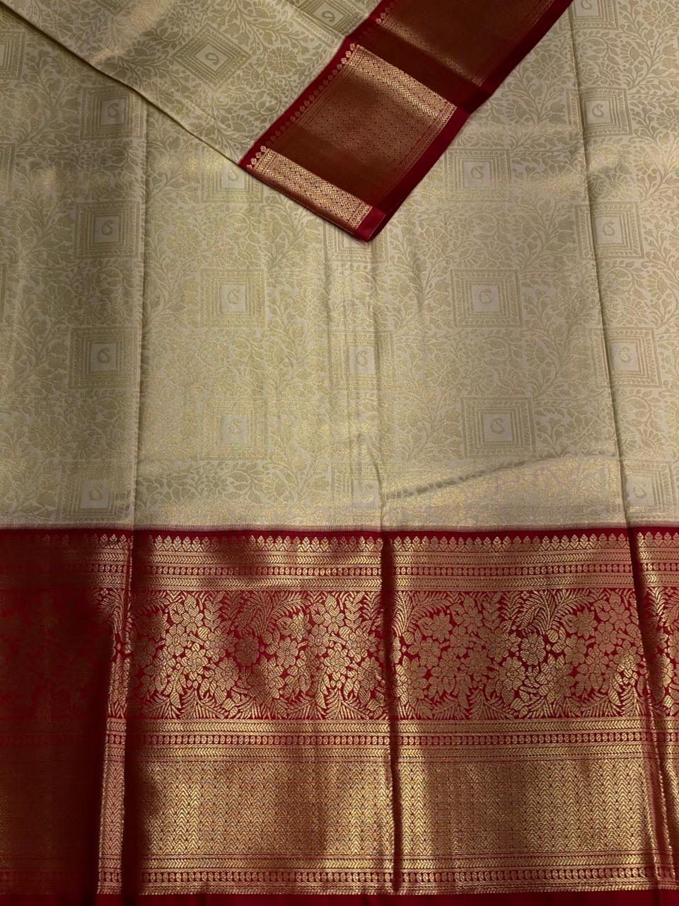 Sandal and maroon red Tissue Kanchipuram saree- PBRIDE44F