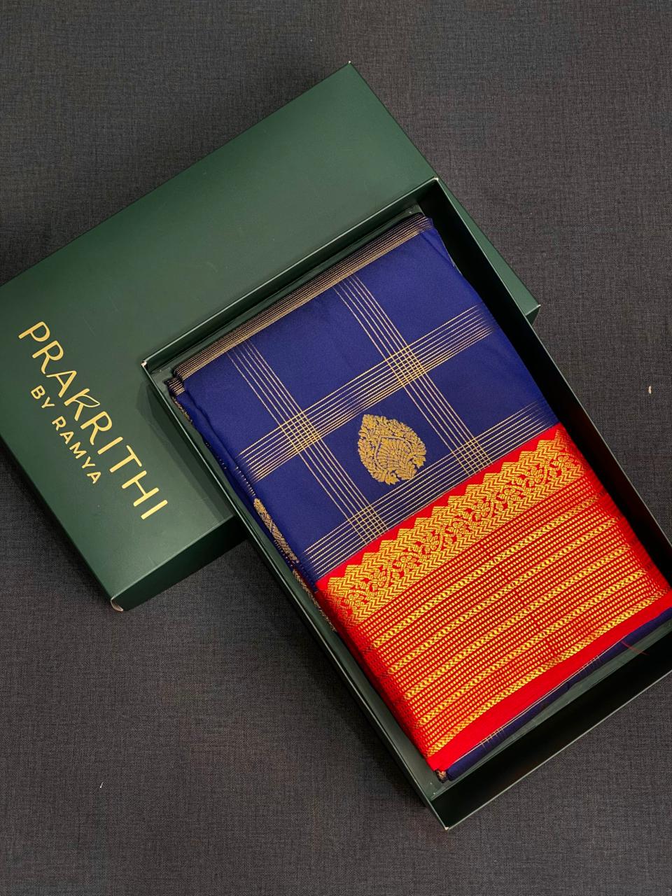 Navy blue and Red Pink kanchipuram silk saree- PSSR335
