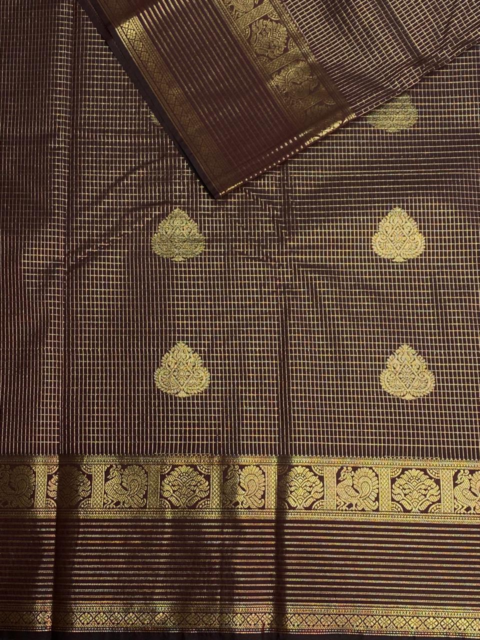 Brown kanchipuram silk saree- PSSR338