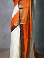 Sandal and orange crepe silk saree- GAL11