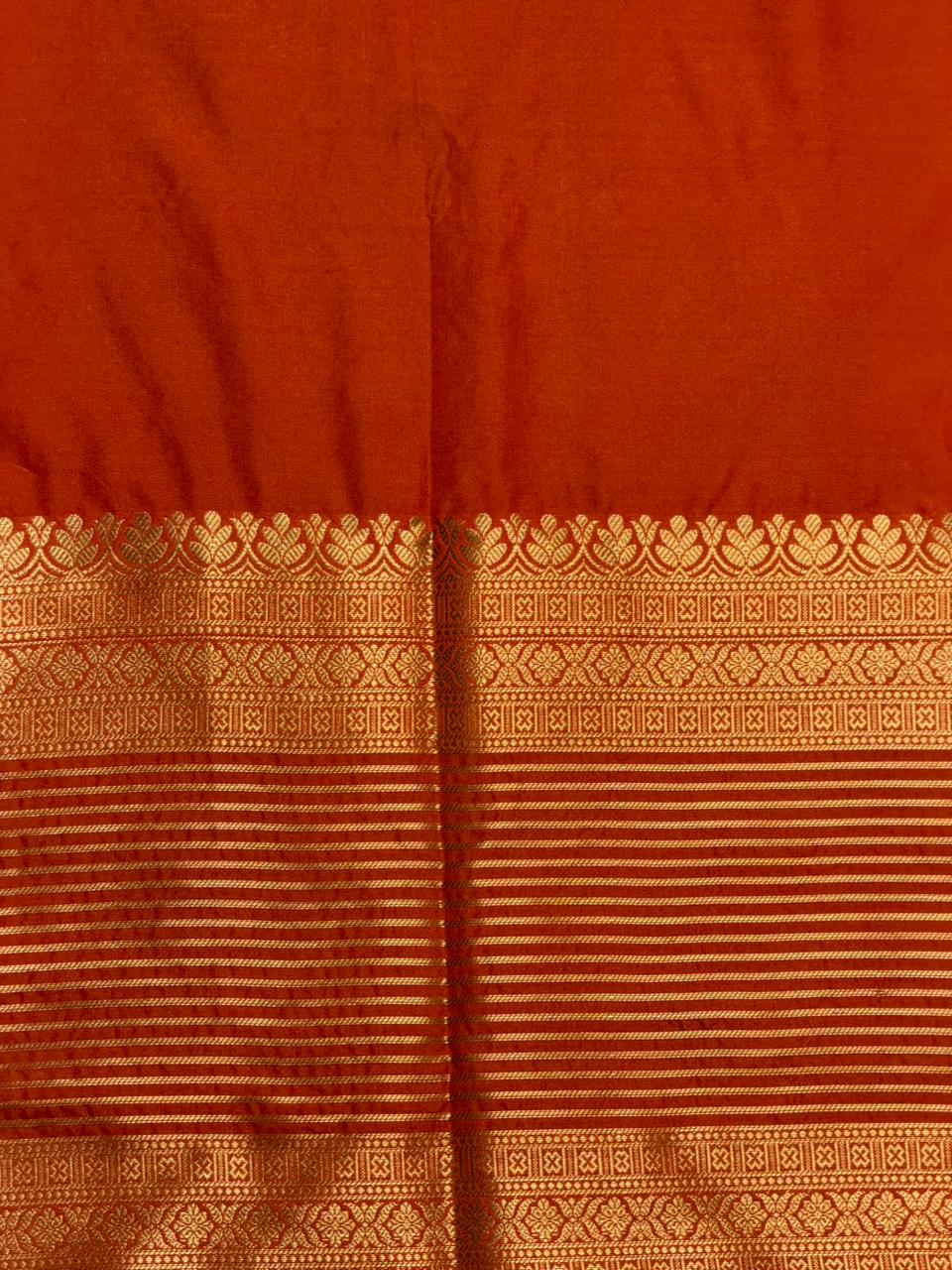 Sandal and orange crepe silk saree- GAL11