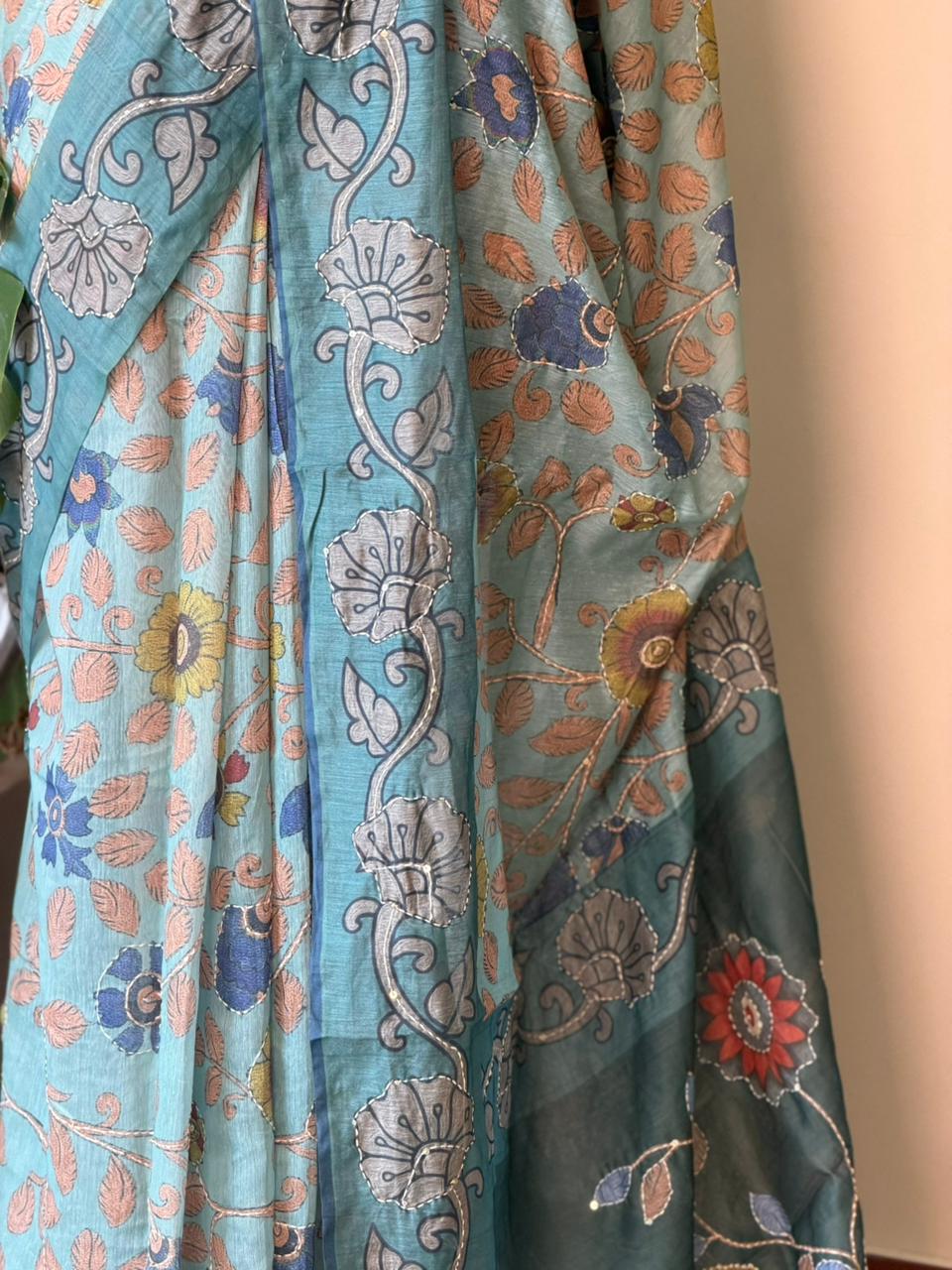Blue mul chanderi saree- PBR26
