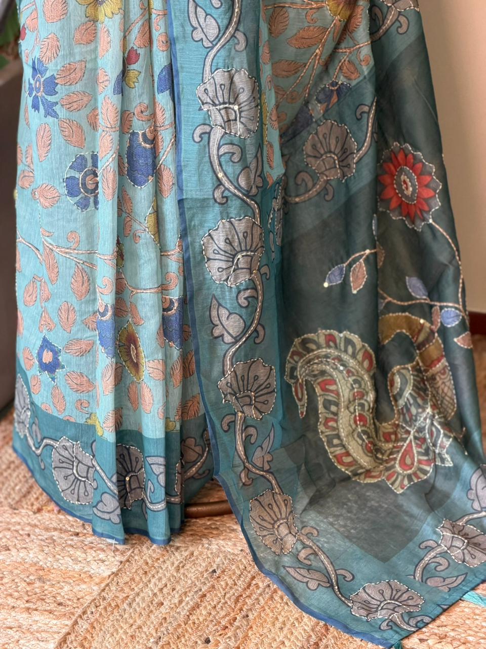 Blue mul chanderi saree- PBR26