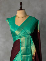 Brown and Aqua green crepe silk saree- GAL11B