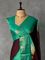 Brown and Aqua green crepe silk saree- GAL11B