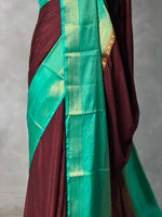 Brown and Aqua green crepe silk saree- GAL11B