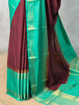 Brown and Aqua green crepe silk saree- GAL11B