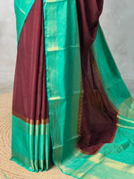 Brown and Aqua green crepe silk saree- GAL11B