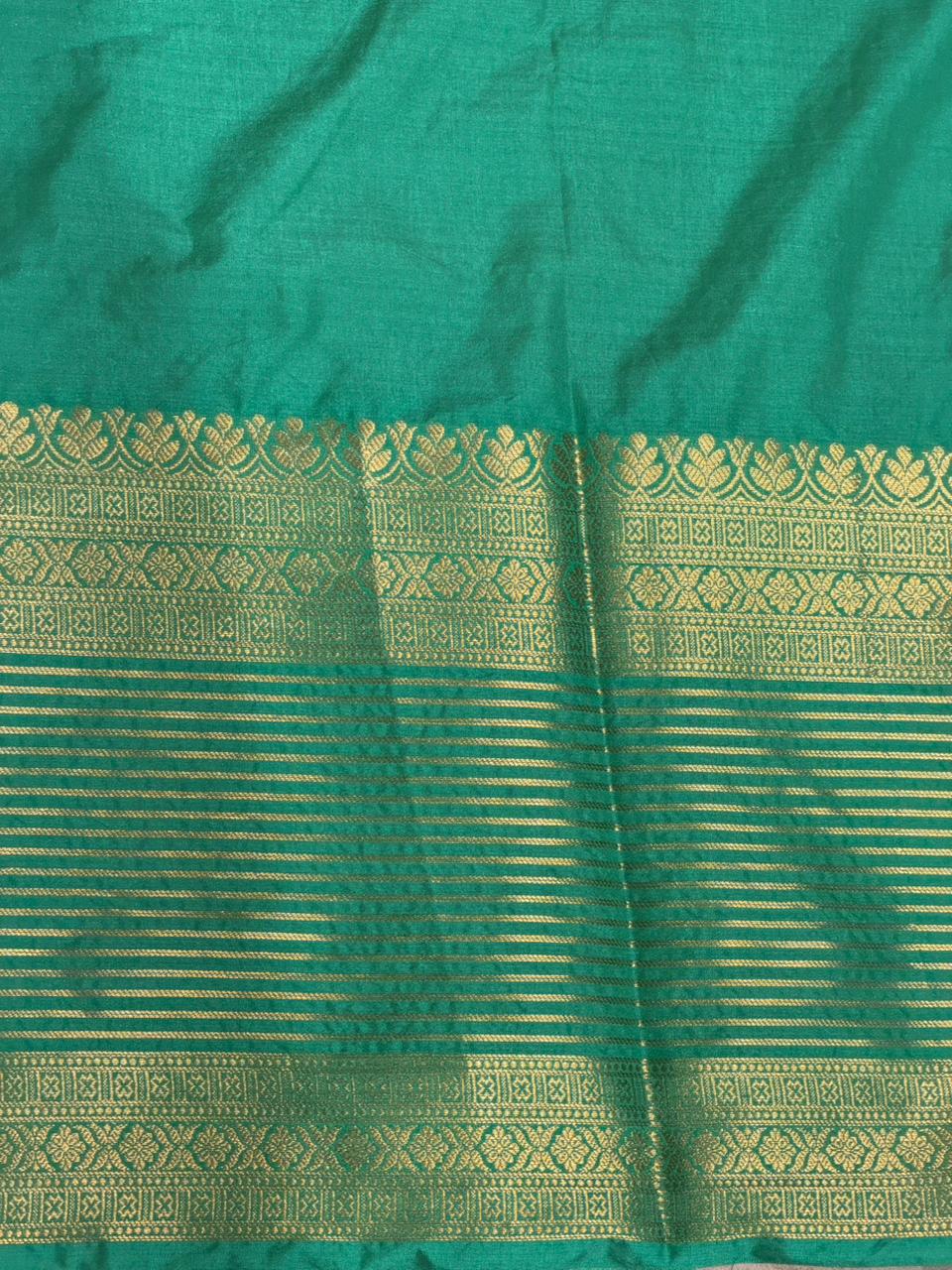 Brown and Aqua green crepe silk saree- GAL11B