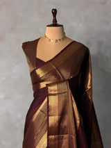 Deep Brown Crepe silk saree- GAL11F