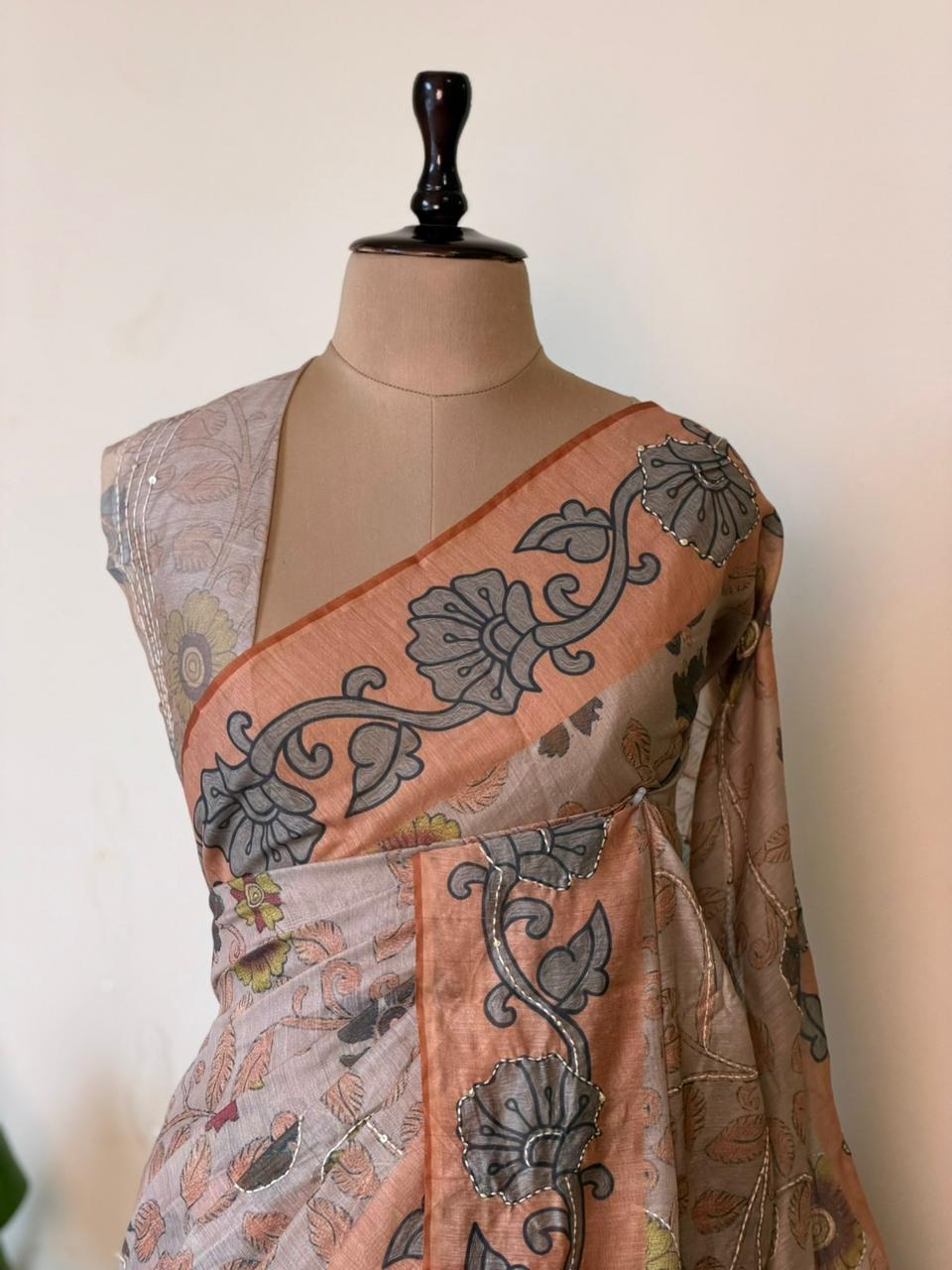 Peach mul chanderi saree- PBR26A