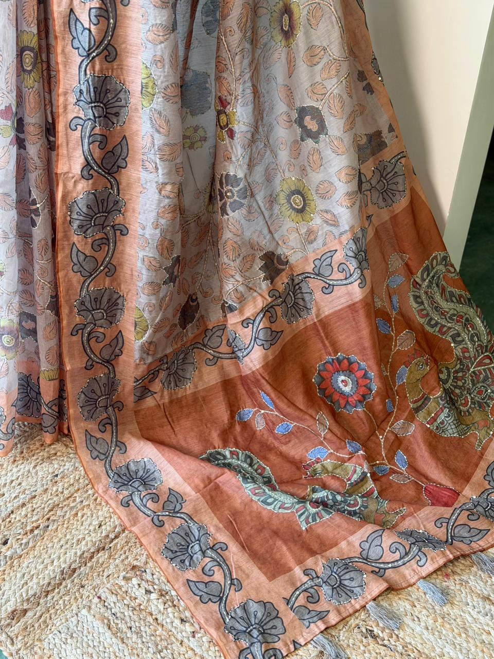 Peach mul chanderi saree- PBR26A