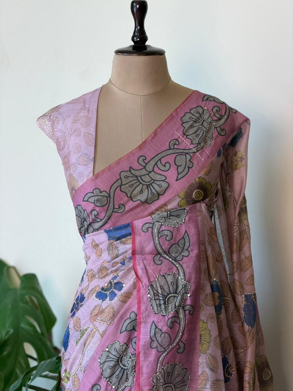Pink mul chanderi saree- PBR26B