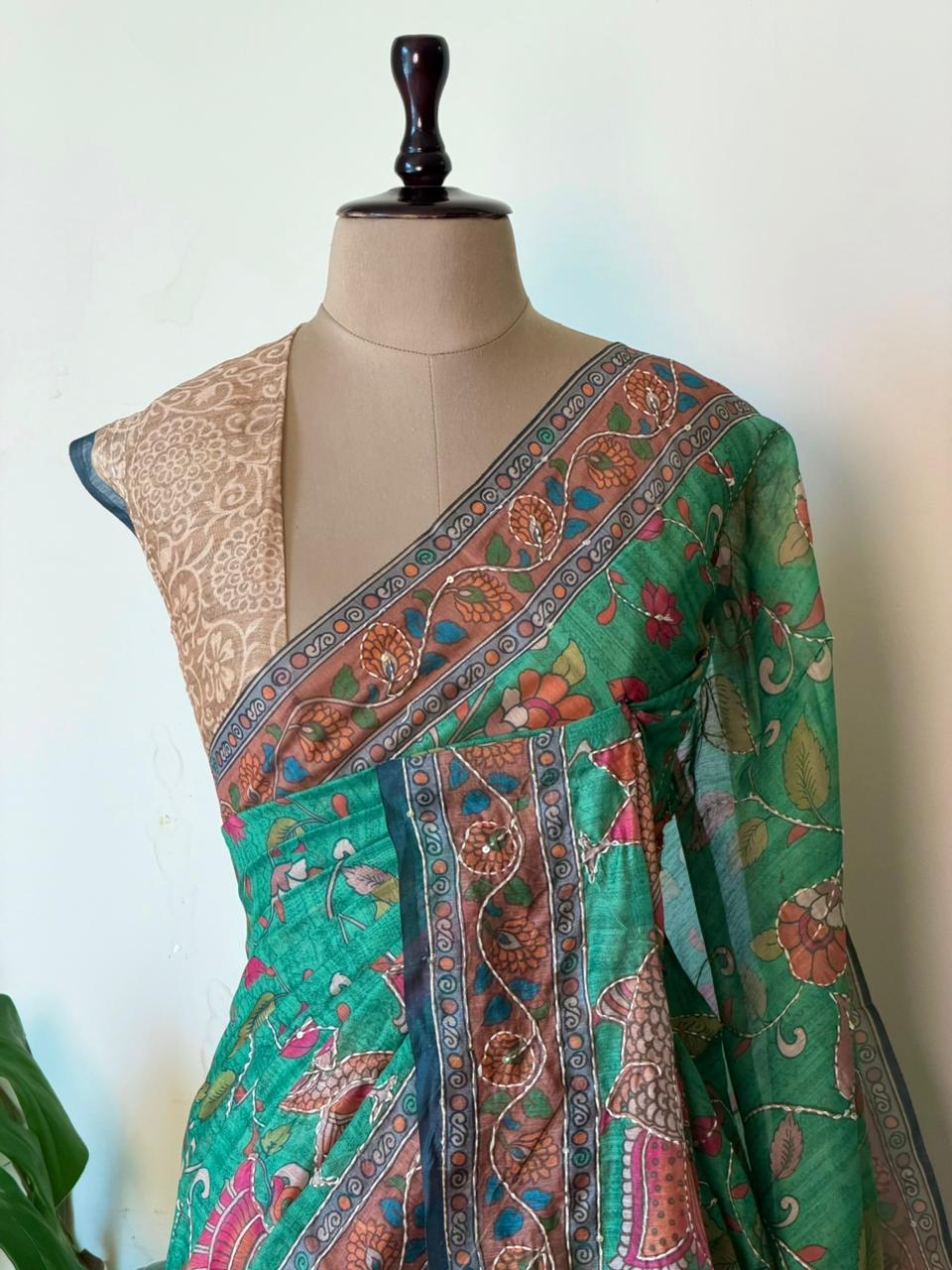 Green mul chanderi saree- PBR26C