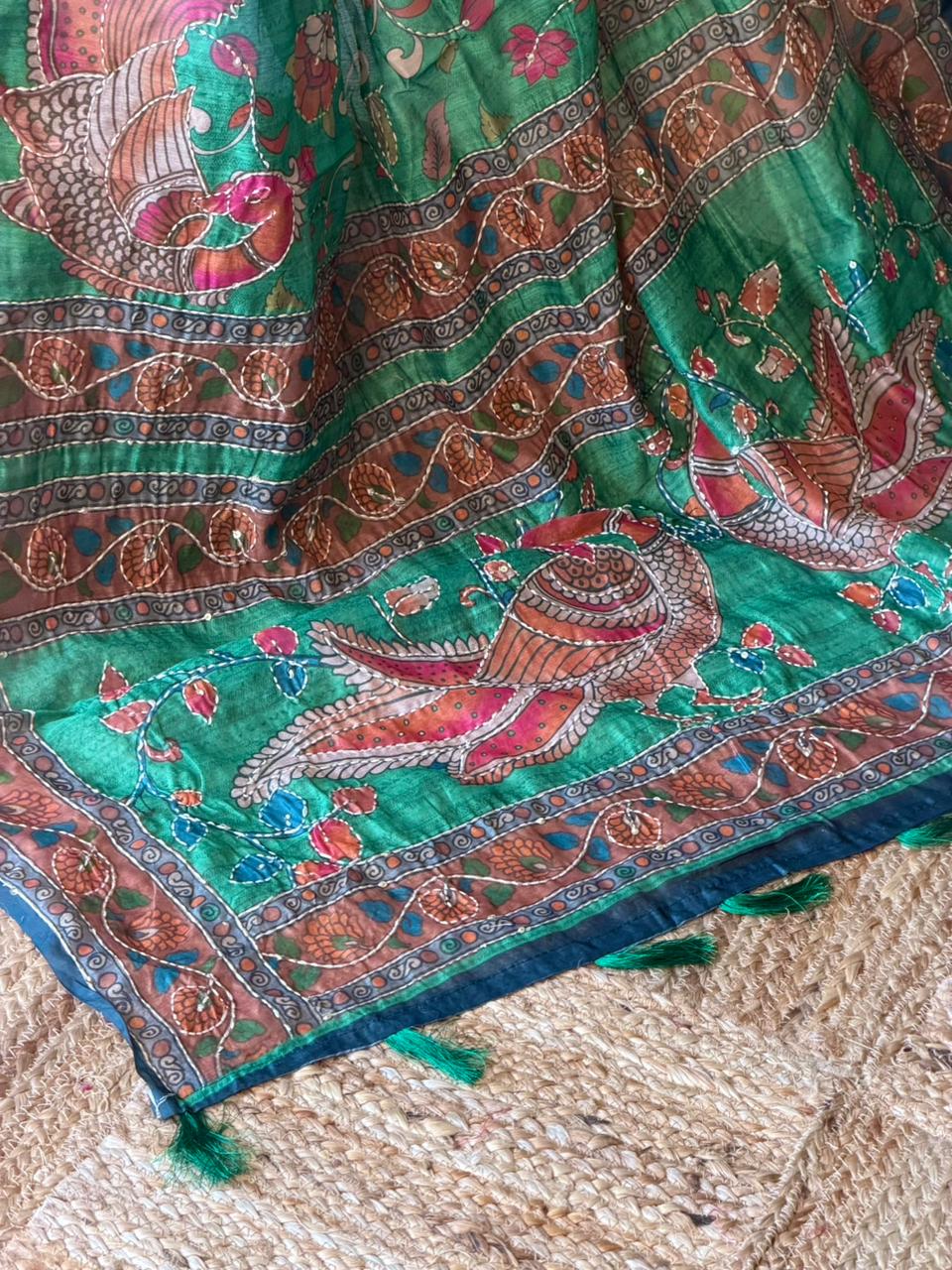 Green mul chanderi saree- PBR26C