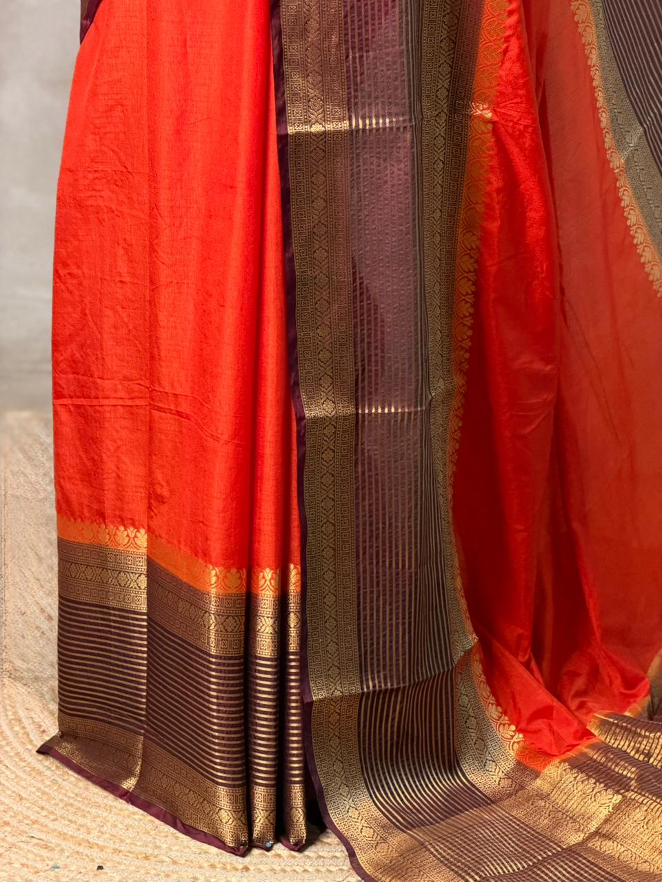 Orange and Brown crepe silk saree- GAL11C