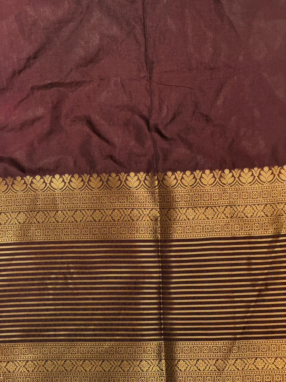 Orange and Brown crepe silk saree- GAL11C