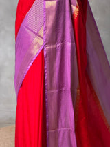 Red and dark lavender crepe silk saree- GAL11D