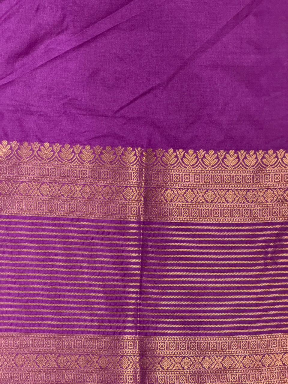 Red and dark lavender crepe silk saree- GAL11D