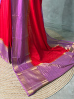 Red and dark lavender crepe silk saree- GAL11D