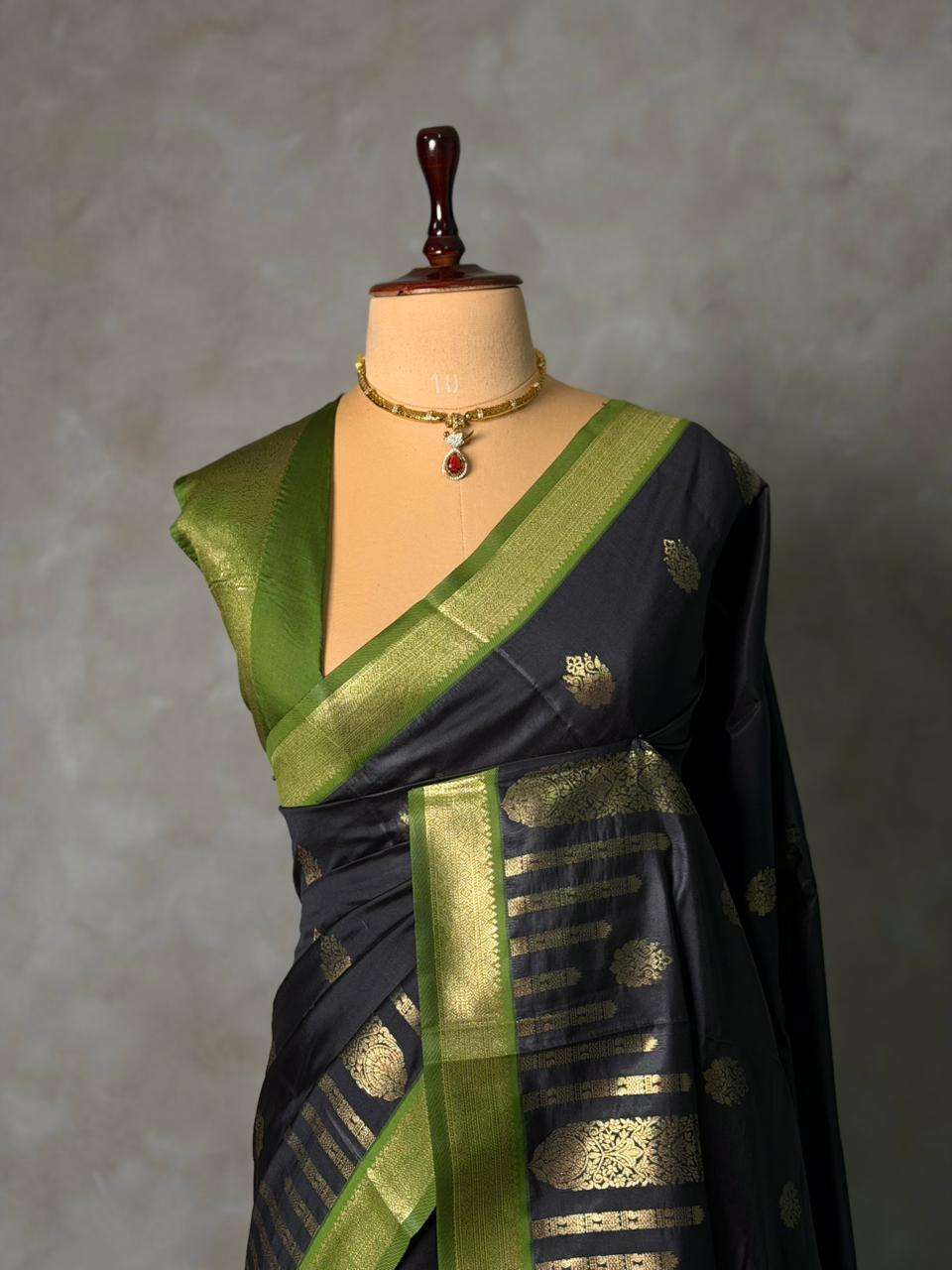 Black and Green silk saree - PBR24A