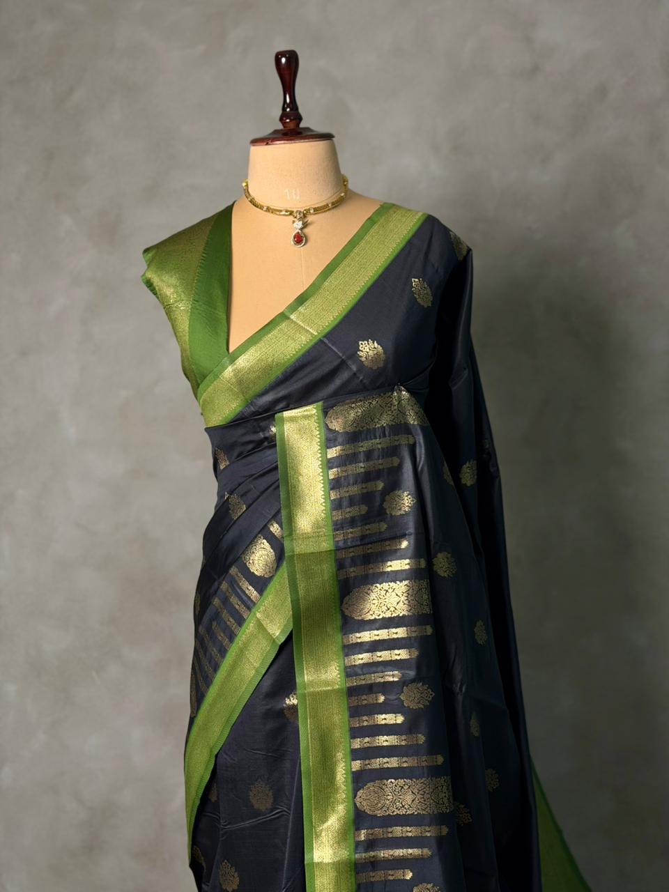 Black and Green silk saree - PBR24A