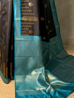 Black and Peacock blue silk saree - PBR24B