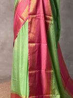 Green and Pink crepe silk saree- GAL11E