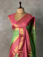 Green and Pink crepe silk saree- GAL11E