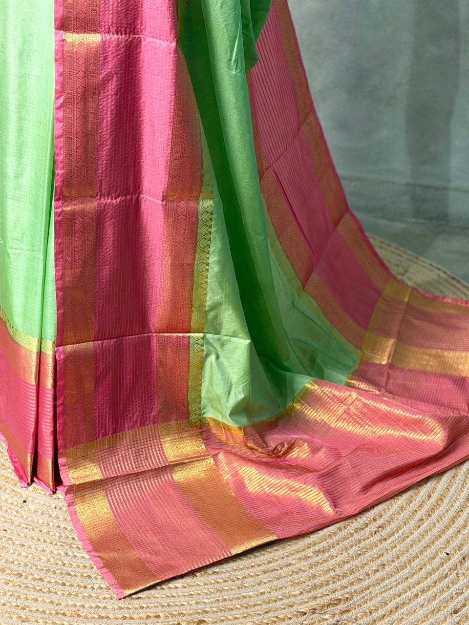 Green and Pink crepe silk saree- GAL11E