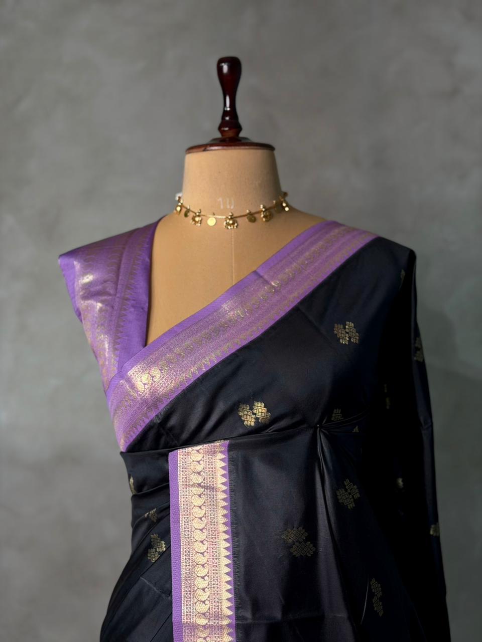 Black and Lavender silk saree - PBR23D