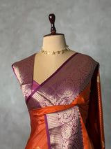 Rust Orange and Purple silk saree -BSP29