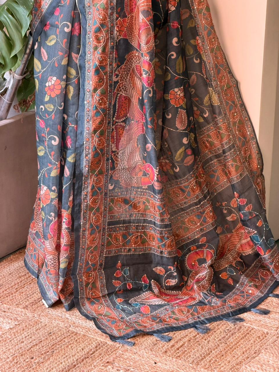 Deep Green mul chanderi saree- PBR26D